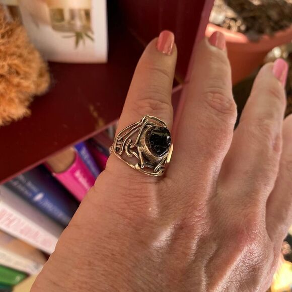 Russian Shungite Solid Sterling Silver Israeli Style Ring Size 7 - Picture 6 of 10